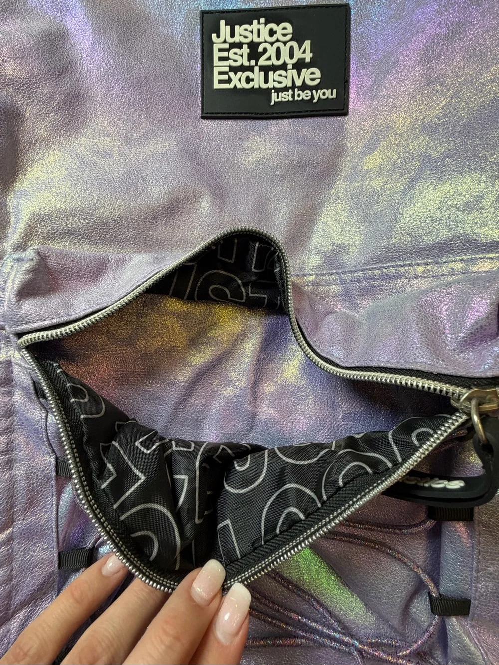 Justice Holographic Purple Kids Backpack